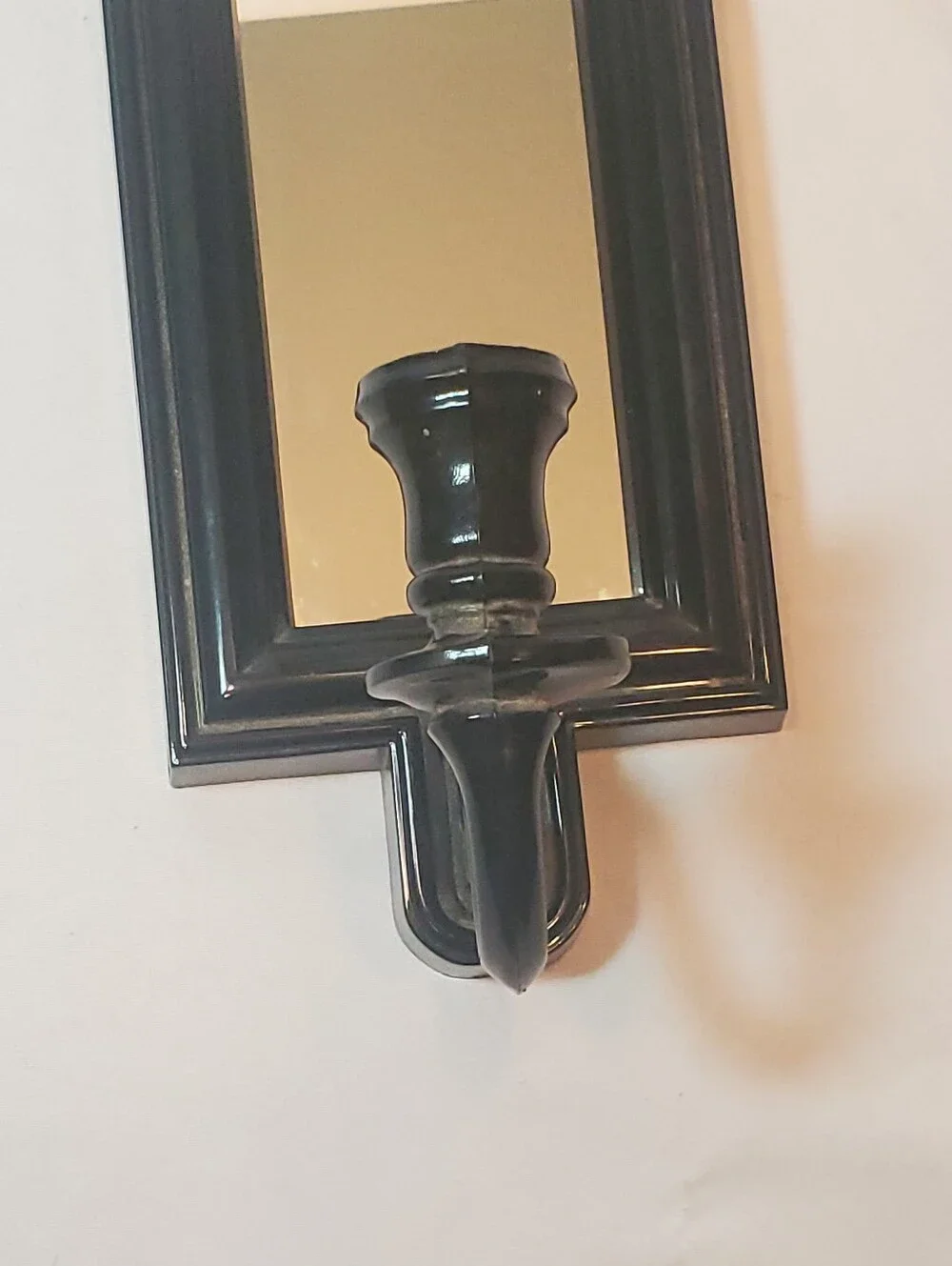 Home Interiors Homco Vtg Wall Mirror Sconce Candle Holder in Black Plastic Retro